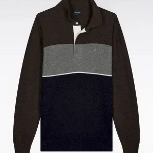 Alternative view of Pull col maillot en laine et coton marine marron et gris