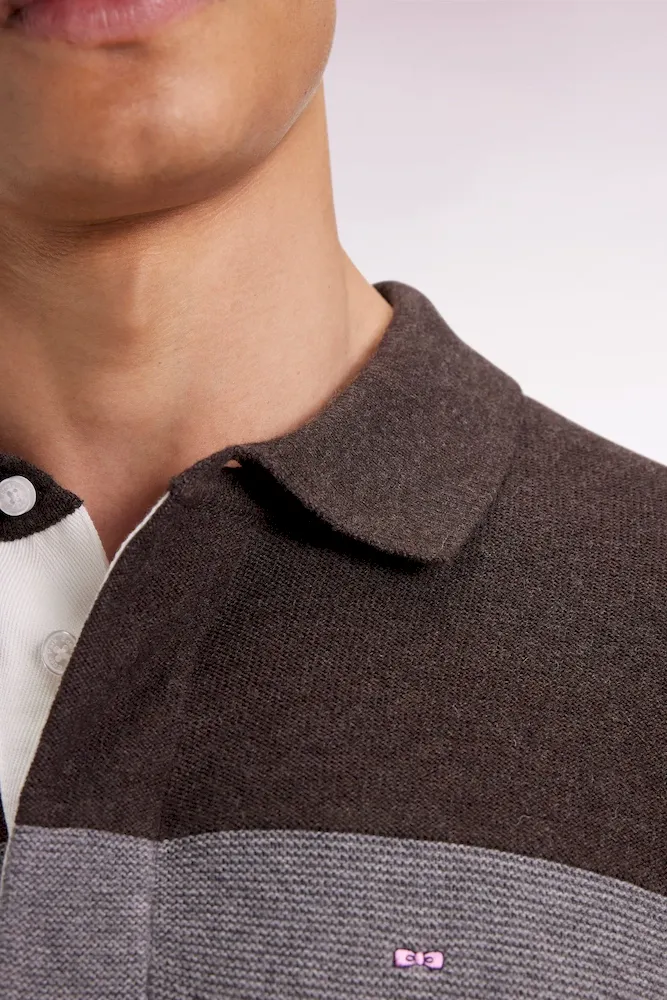 Pull col maillot en laine et coton marine marron et gris – Bild 4