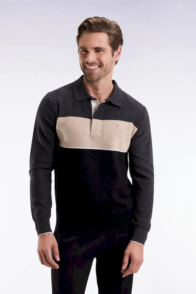 Pull col maillot en laine et coton noir gris et beige – Bild 3