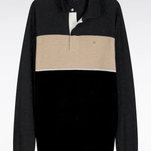 Alternative view of Pull col maillot en laine et coton noir gris et beige