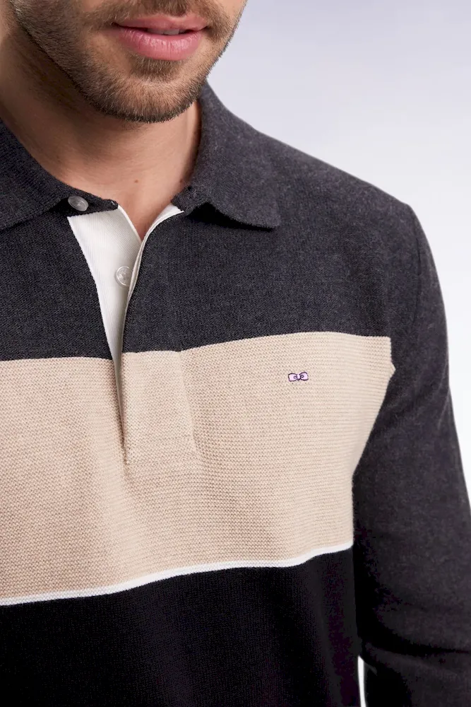 Pull col maillot en laine et coton noir gris et beige – Bild 4