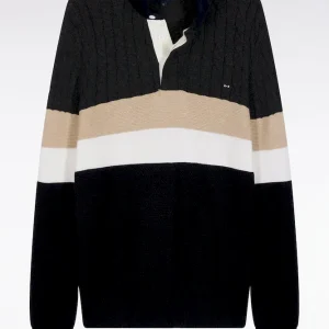 Alternative view of Pull col maillot en laine et coton torsadé noir et gris