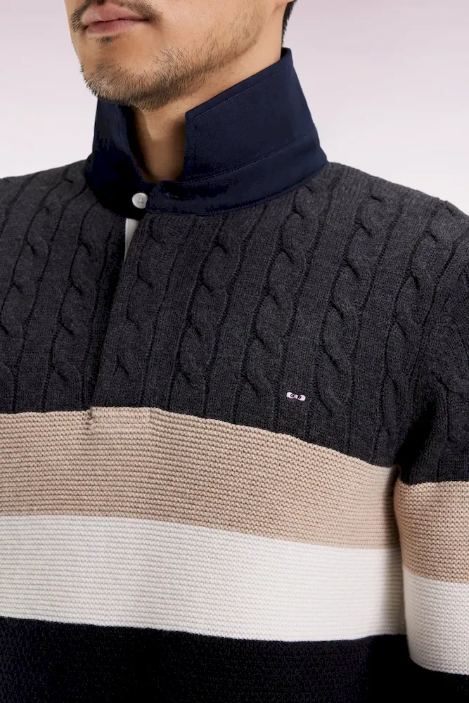 Pull col maillot en laine et coton torsadé noir et gris – Bild 4