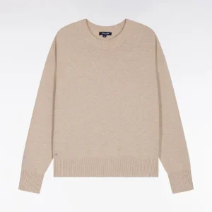 Alternative view of Pull à col rond en laine et coton beige coupe Relaxed