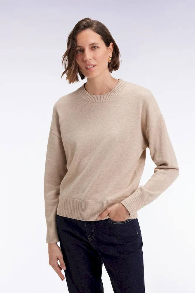 Pull à col rond en laine et coton beige coupe Relaxed – Bild 3
