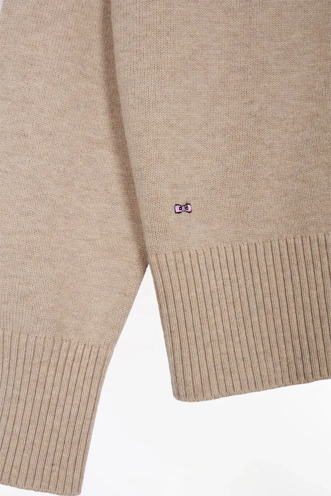 Pull à col rond en laine et coton beige coupe Relaxed – Bild 6