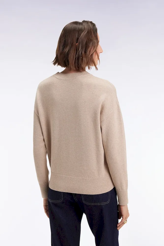 Pull à col rond en laine et coton beige coupe Relaxed – Bild 5