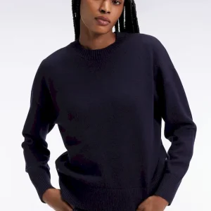 Pull à col rond en laine et coton marine coupe Relaxed