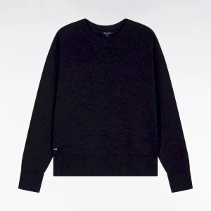 Alternative view of Pull à col rond en laine et coton marine coupe Relaxed