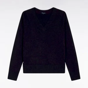 Alternative view of Pull à col V en laine et coton marine coupe Relaxed