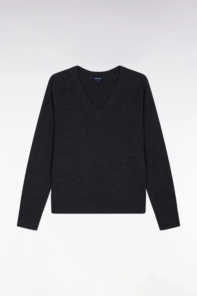 Pull à Col V En Laine Et Coton Gris Coupe Relaxed