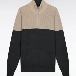 Alternative view of Pull col camionneur en coton gris à effet de rayure