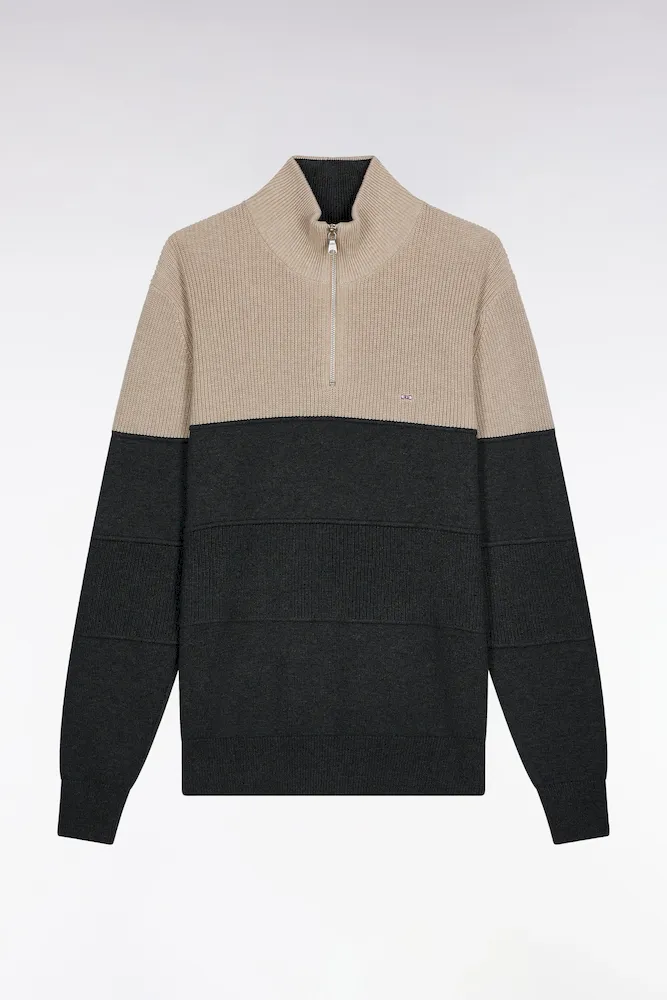 Pull Col Camionneur En Coton Gris à Effet De Rayure