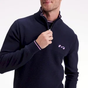 Pull col camionneur en coton marine à nœud papillon