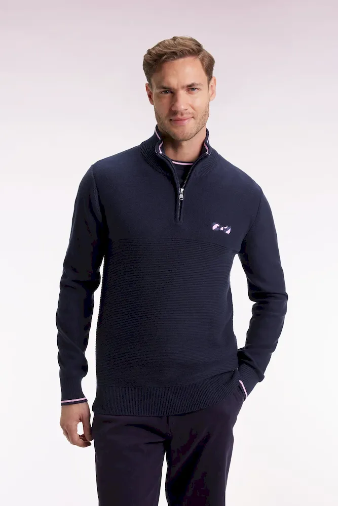 Pull col camionneur en coton marine à nœud papillon – Bild 3