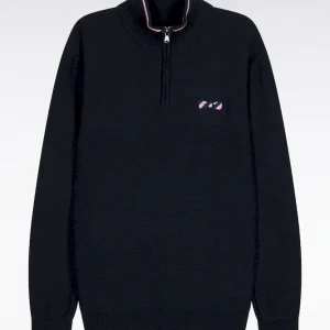 Alternative view of Pull col camionneur en coton marine à nœud papillon