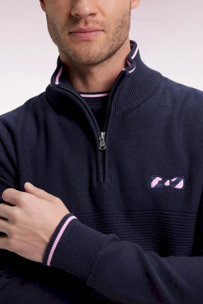 Pull col camionneur en coton marine à nœud papillon – Bild 4