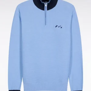 Alternative view of Pull col camionneur en coton ciel à nœud papillon