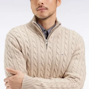 Pull col camionneur en coton torsadé beige