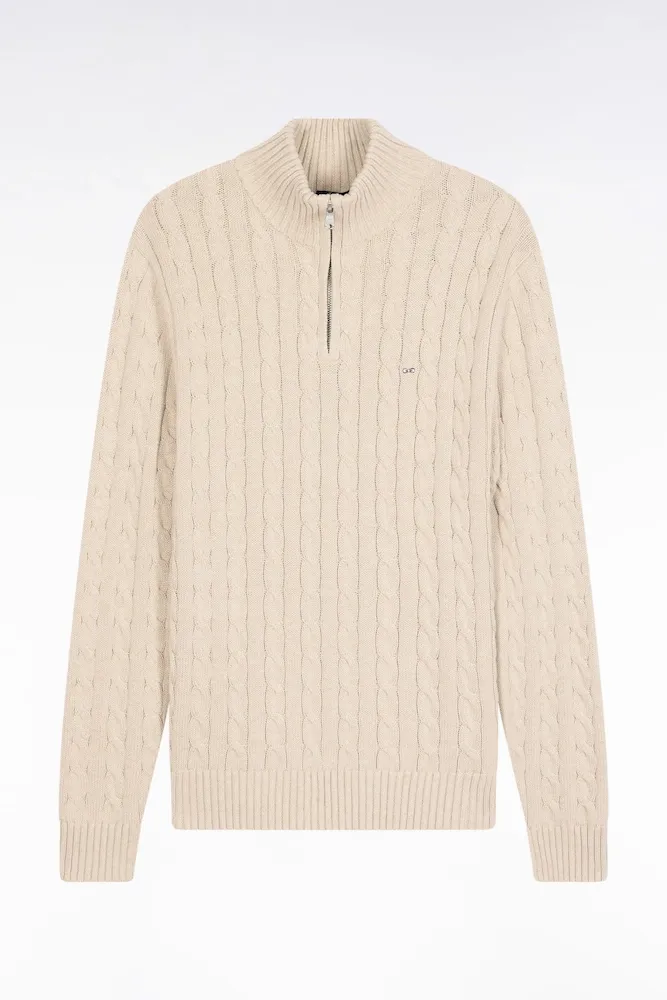 Pull Col Camionneur En Coton Torsadé Beige