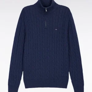 Alternative view of Pull col camionneur en coton torsadé marine