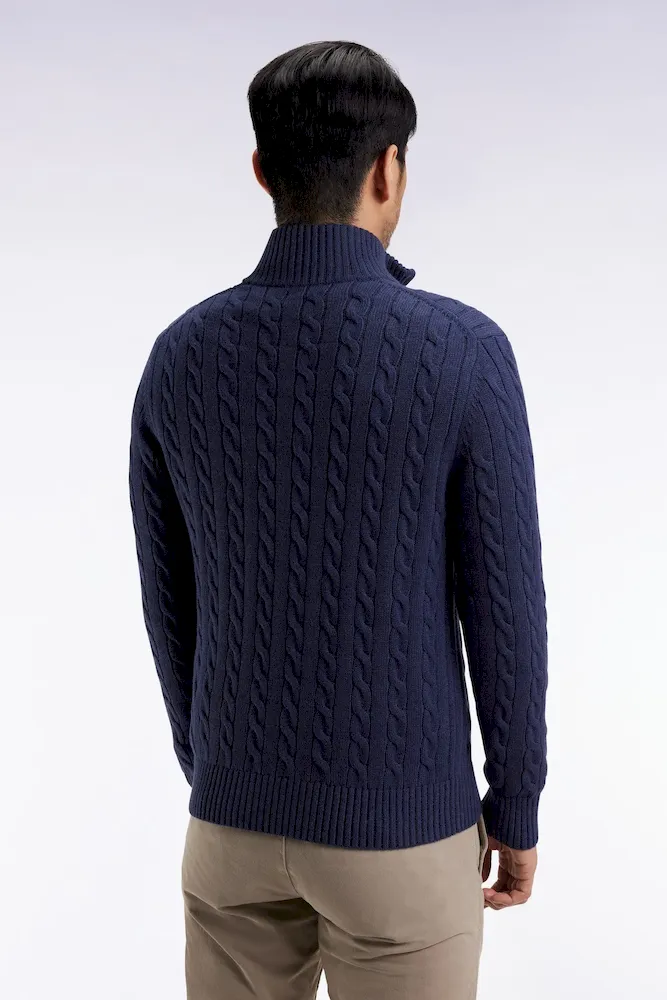 Pull col camionneur en coton torsadé marine – Bild 5