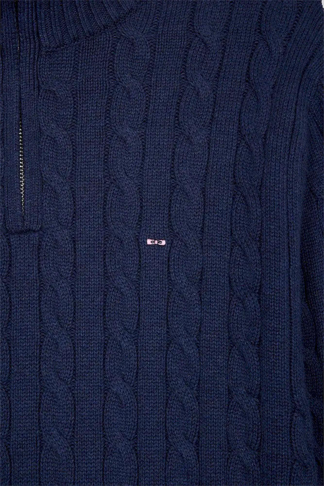 Pull col camionneur en coton torsadé marine – Bild 6