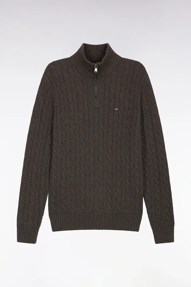 Pull Col Camionneur En Coton Torsadé Marron