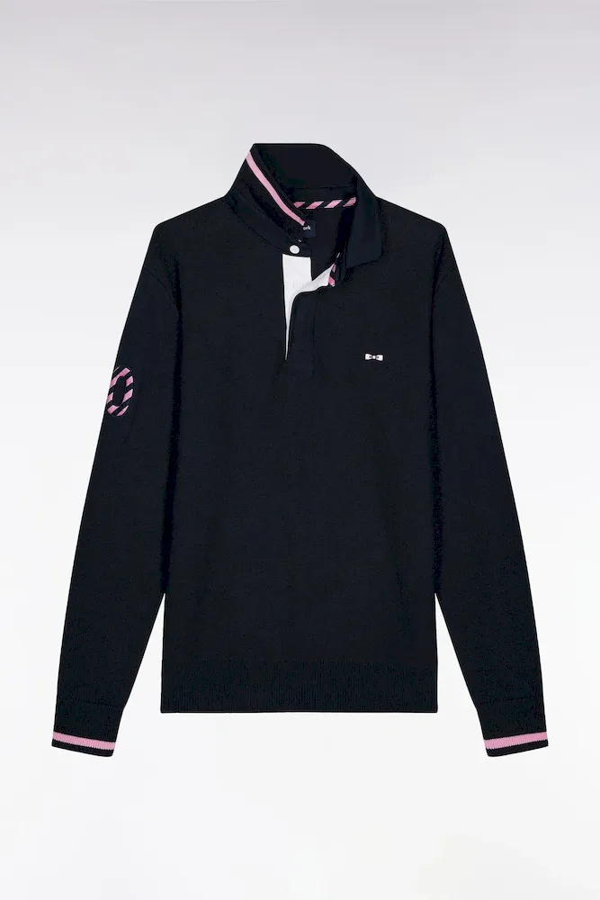 Pull Col Maillot En Coton Marine Broderie 10