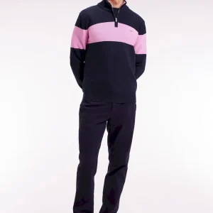 Pull col camionneur en coton marine broderie dos