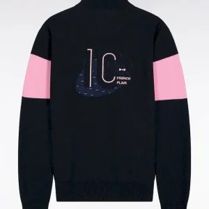 Alternative view of Pull col camionneur en coton marine broderie dos