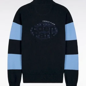 Alternative view of Pull col camionneur en coton marine et ciel broderie dos