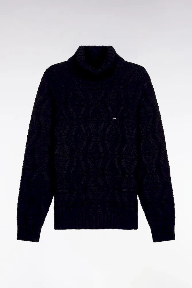 Pull épais à Col Roulé En Laine Et Coton Marine