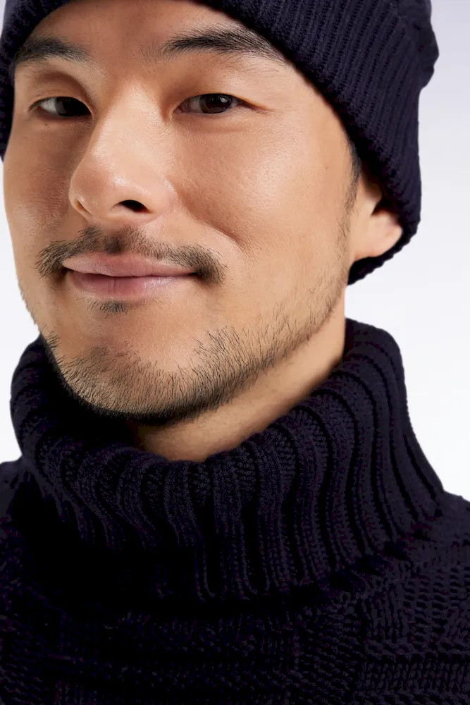 Pull épais à col roulé en laine et coton marine – Bild 4