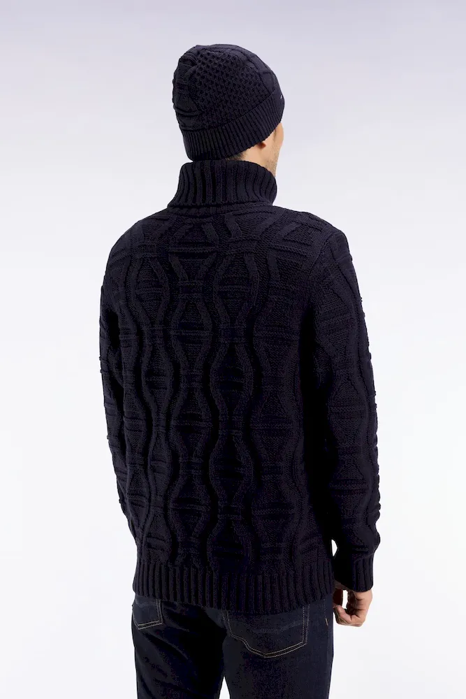 Pull épais à col roulé en laine et coton marine – Bild 5