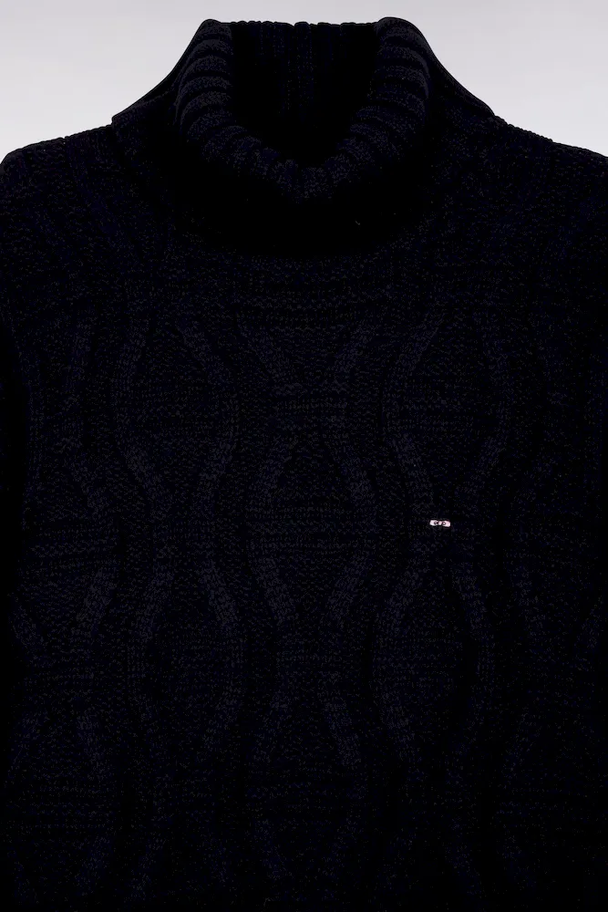 Pull épais à col roulé en laine et coton marine – Bild 6