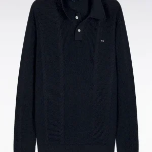 Alternative view of Pull à col polo bleu en coton marine