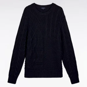 Alternative view of Pull col rond en laine et coton torsadé marine