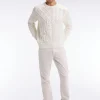 Pull col rond en laine et coton torsadé blanc