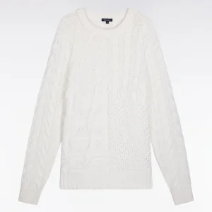 Alternative view of Pull col rond en laine et coton torsadé blanc