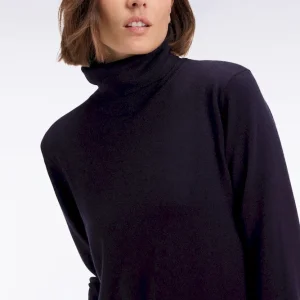 Pull à col roulé en laine mérinos marine