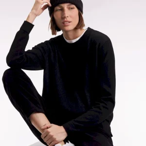 Pull à col rond en laine mérinos noir