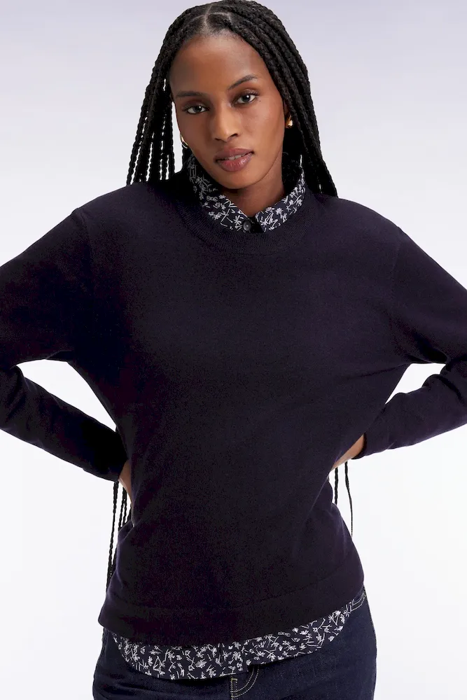 Pull à col rond en laine mérinos marine