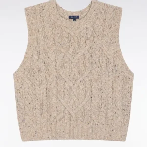 Alternative view of Pull à torsades sans manches en laine vierge mélangée beige coupe Relaxed