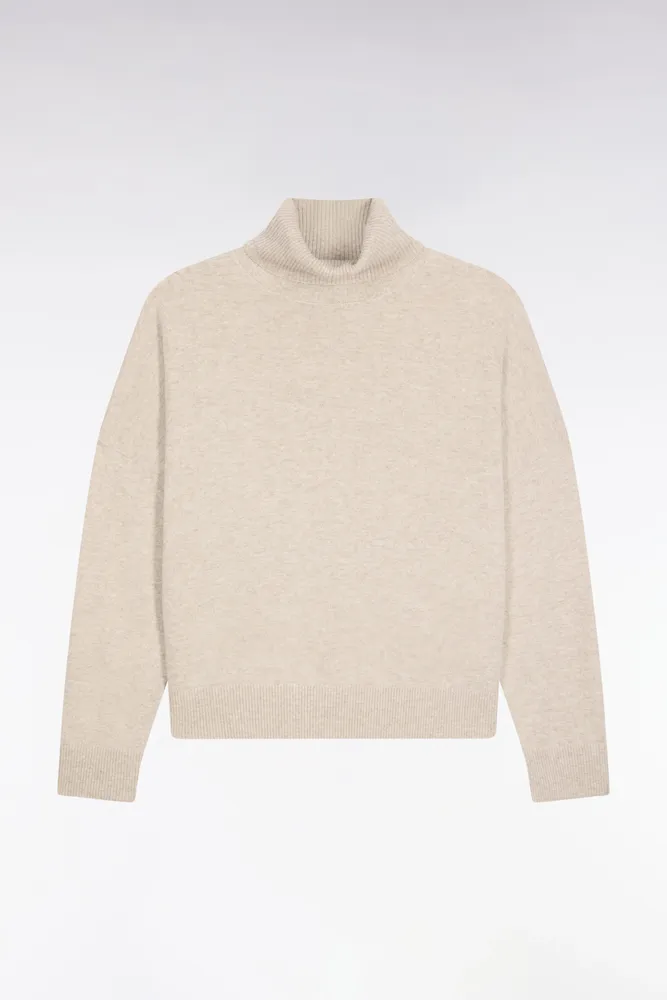 Pull à Col Roulé En Laine Et Cachemire Beige Coupe Relaxed