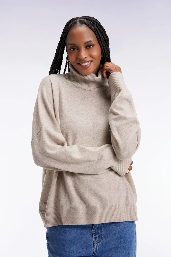 Pull à col roulé en laine et cachemire beige coupe Relaxed – Bild 3