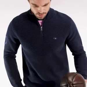 Pull col camionneur XV de France en coton marine