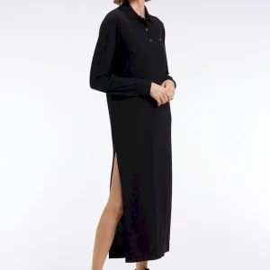 Robe en laine mérinos noire à col polo