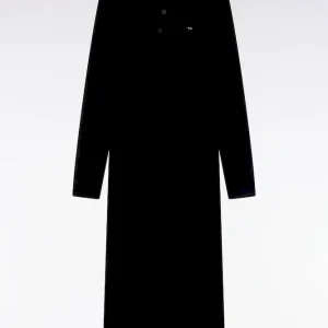 Alternative view of Robe en laine mérinos noire à col polo