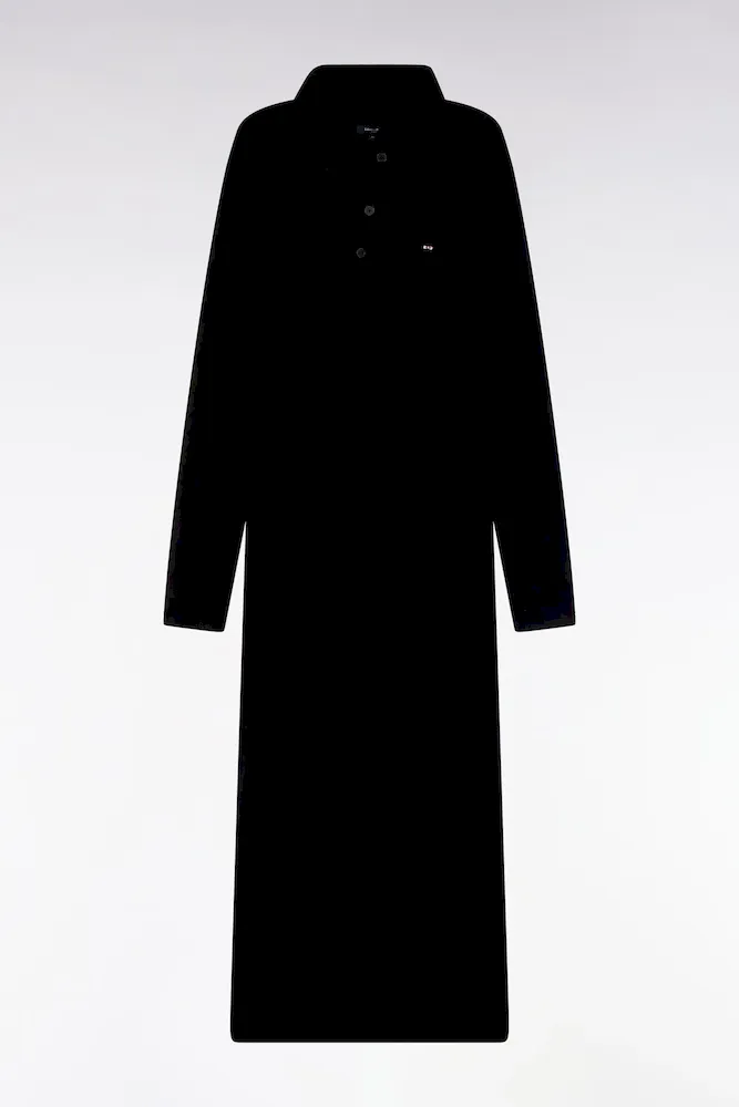 Robe En Laine Mérinos Noire à Col Polo
